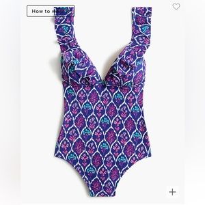 J.Crew Floral ruffle-shoulder V-neck one-piece swimsuit Size L